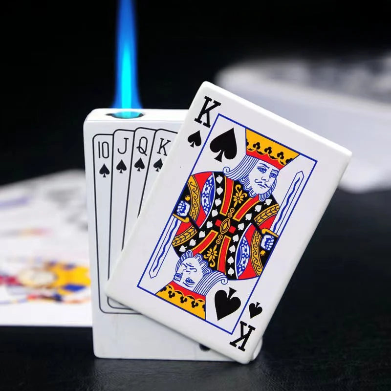Creative Personalized Lightemitting Lighter Men's Playing Cards Butane Gadgets Interesting Lighter Cute Gift Smoking Accessories