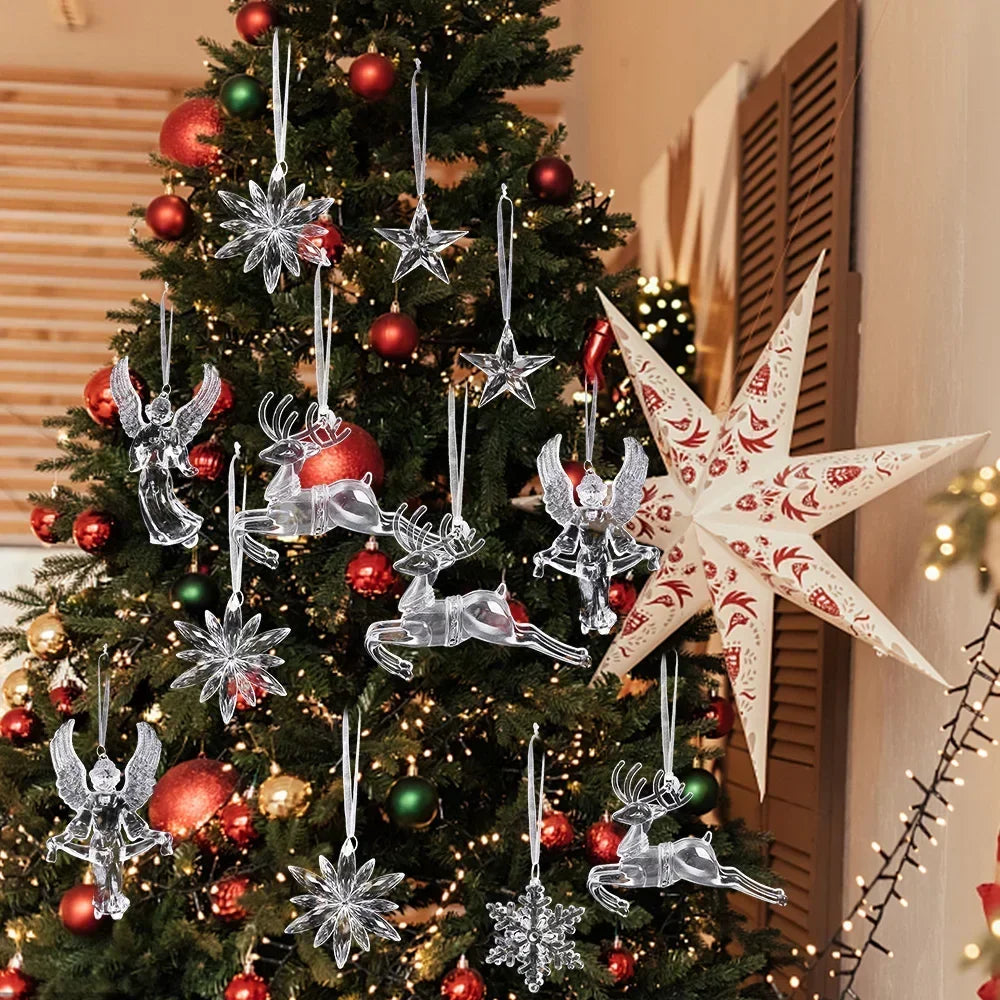 24/2PCS Crystal Clear Christmas Ornaments Acrylic Snowflake Icicles Pendants Winter Party Holiday Xmas Tree Hanging Decorations