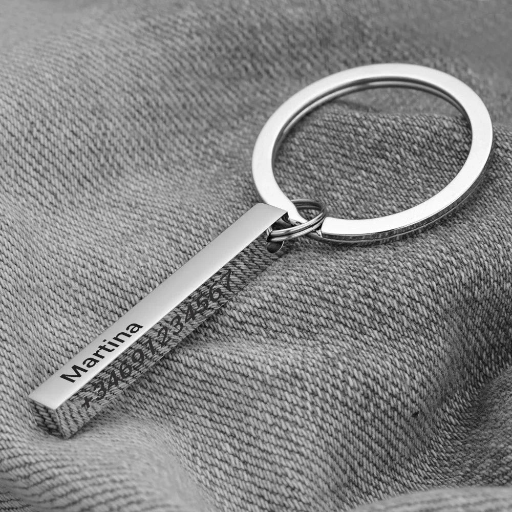 3D Bar Stainless Steel Personalize Keychains Engrave Text Name Date Logo Keyrings Customized Key Chain Rings Christmas Gift P039