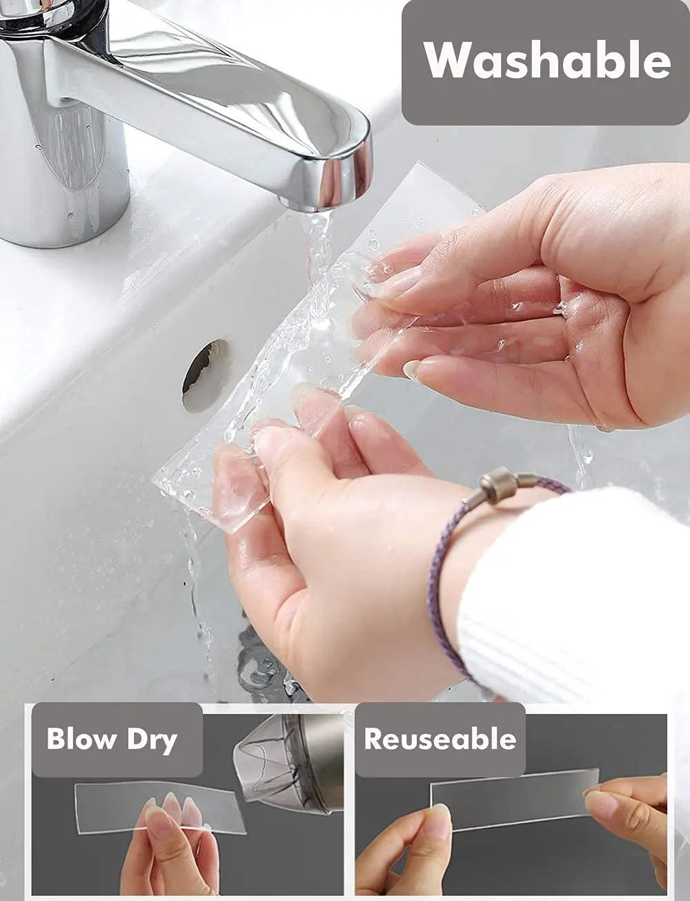 Double Sided Nano Mounting Tape,Strong Heavy Duty Gel Tape Clear Traceless Washable Removable No Residue for Home Office Decor