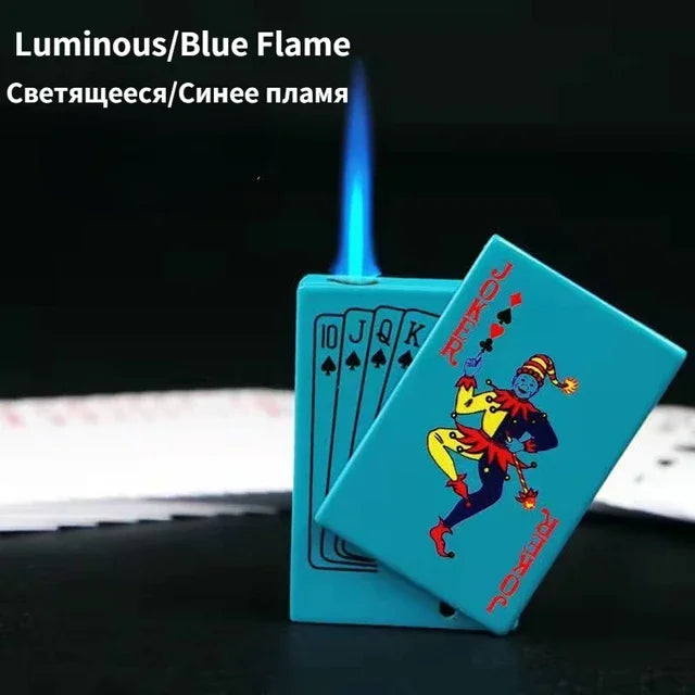 Creative Personalized Lightemitting Lighter Men's Playing Cards Butane Gadgets Interesting Lighter Cute Gift Smoking Accessories