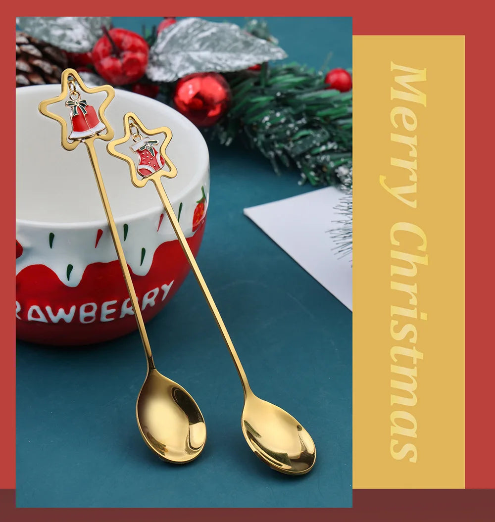 Christmas Decorations Home Christmas Table Decor Stainless SpoonsFork Cutlery Set Elk Xmas Tree New Year 2026 Navidad 2025 Gifts