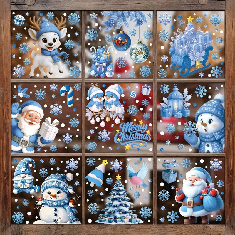 Christmas Window Stickers Winter Snowman Santa Claus Snowflake Elk Static Stickers Glass Ornaments Merry Christmas Decor