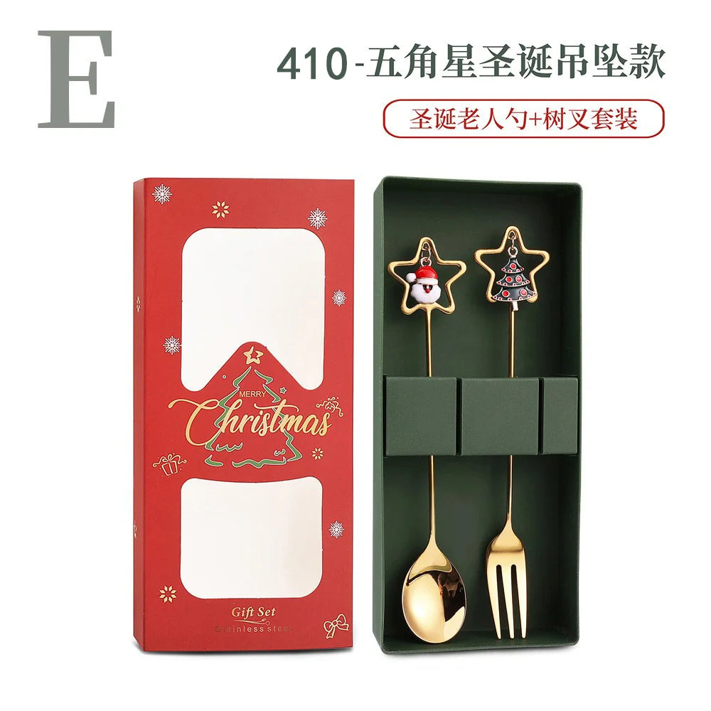 Christmas Decorations Home Christmas Table Decor Stainless SpoonsFork Cutlery Set Elk Xmas Tree New Year 2026 Navidad 2025 Gifts
