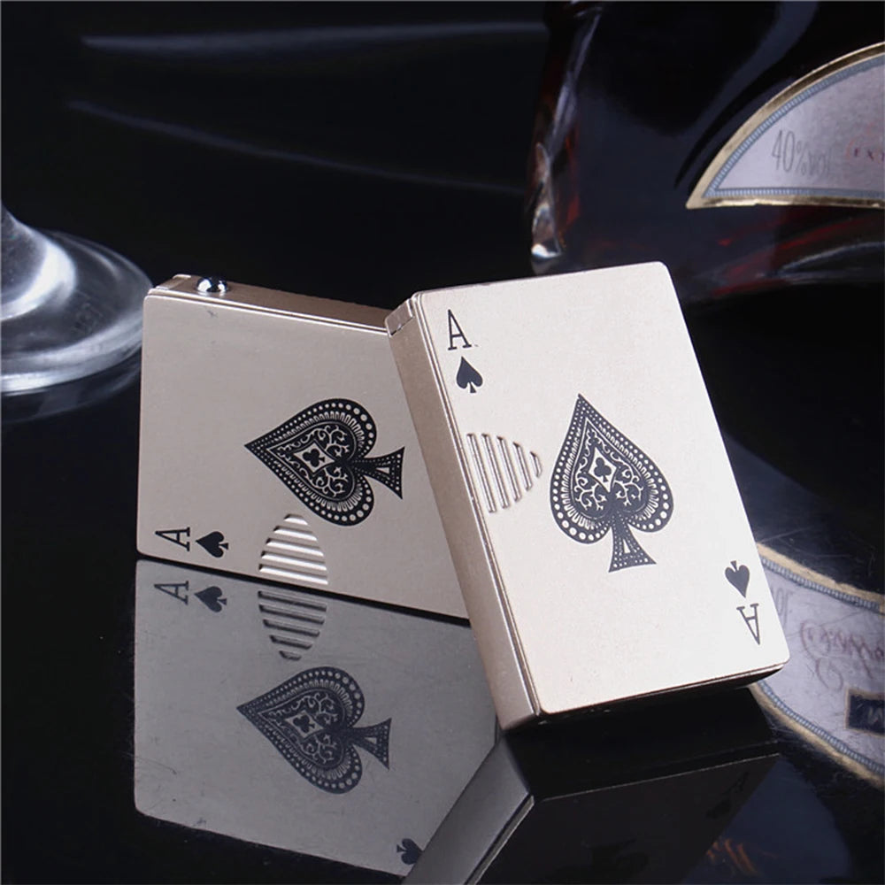 Creative Personalized Lightemitting Lighter Men's Playing Cards Butane Gadgets Interesting Lighter Cute Gift Smoking Accessories