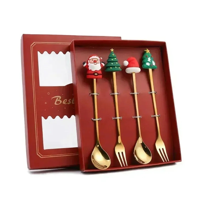 Christmas Decorations Home Christmas Table Decor Stainless SpoonsFork Cutlery Set Elk Xmas Tree New Year 2026 Navidad 2025 Gifts
