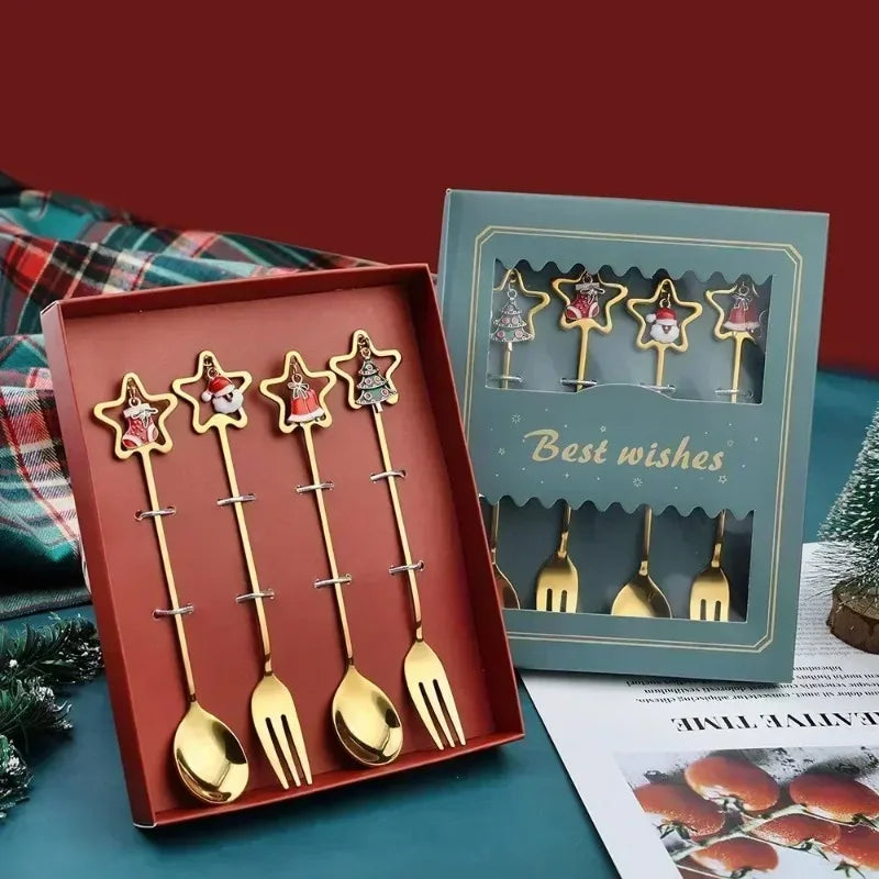 Christmas Decorations Home Christmas Table Decor Stainless SpoonsFork Cutlery Set Elk Xmas Tree New Year 2026 Navidad 2025 Gifts