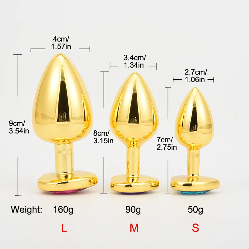 Golden Stainless Steel Anal Plug Crystal Anal Toys Female Adult Sex Products Men's Butt Plug Anal Trainer for Couples 3 Sizes