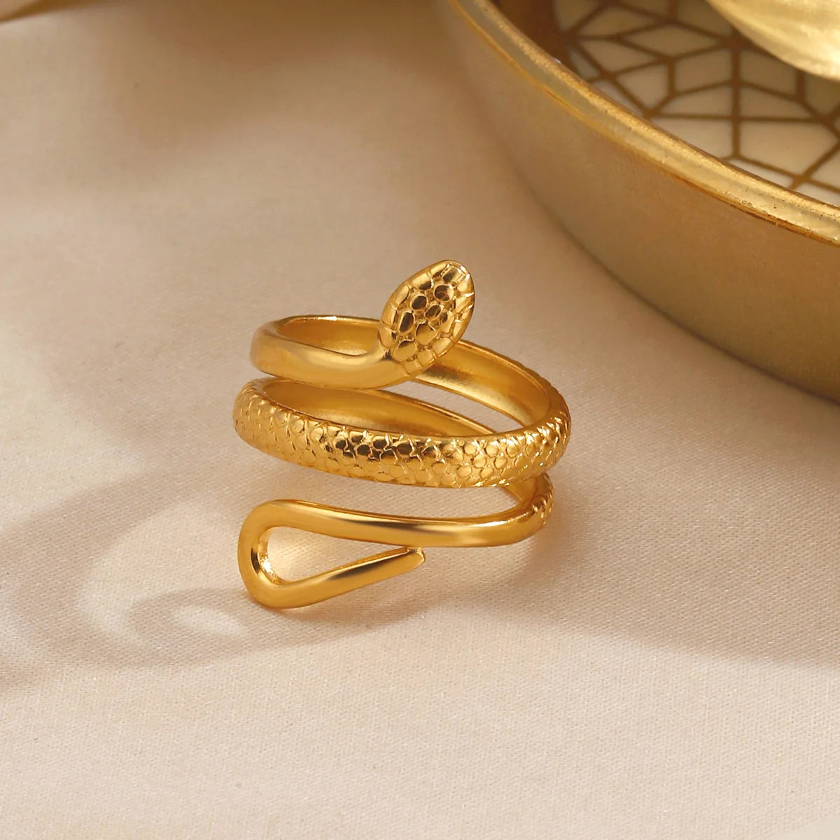 Gothic Snake Shape Adjustable Open Rings for Women Gold Plated Stainless Steel Waterproof Metal Stacking JEWELRY Gift