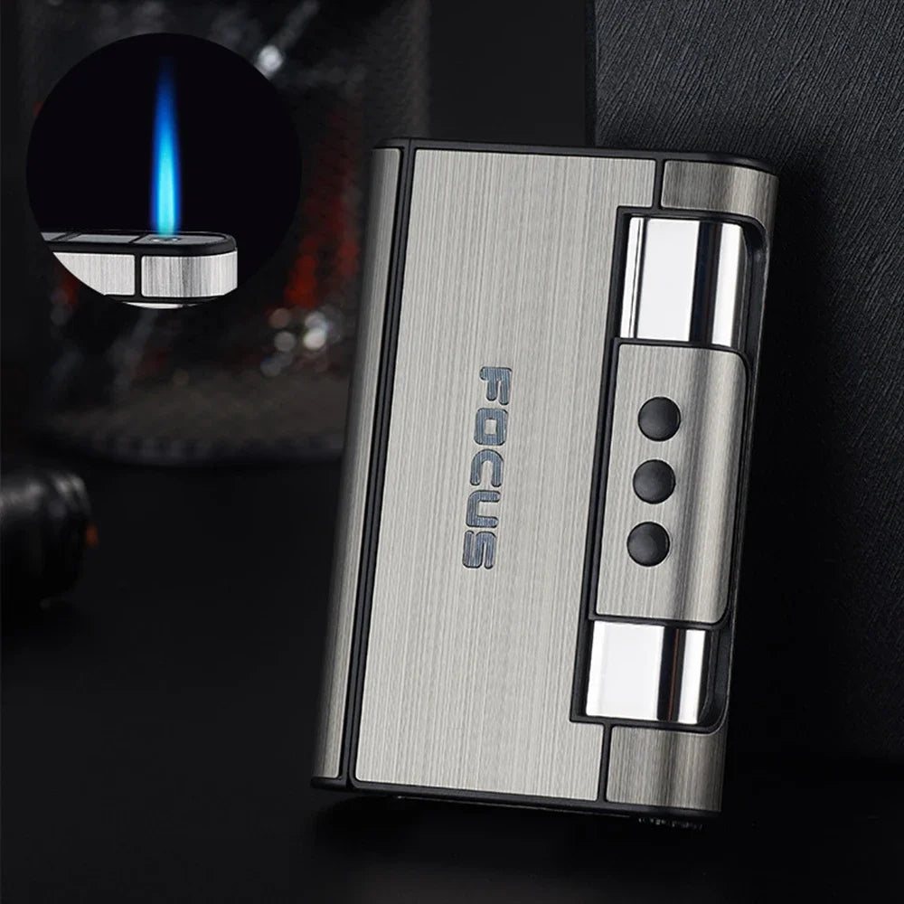 2 in 1 Automatic Cigarette Case with Lighter Compression Moisture Proof Inflatable Lighter Smoking Accessories Gadgets for Men